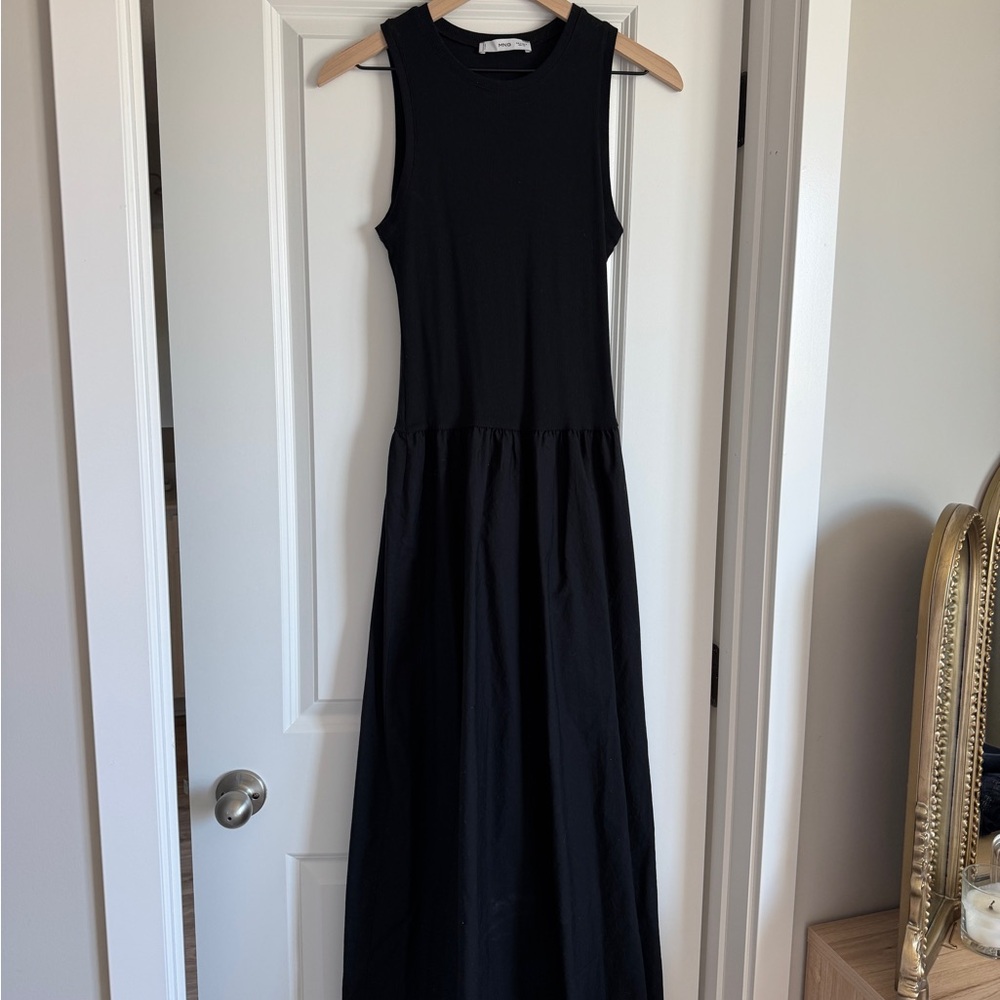 Mango Black Cotton drop waist dress